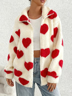 Women’s Red Heart Print Fleece Jacket