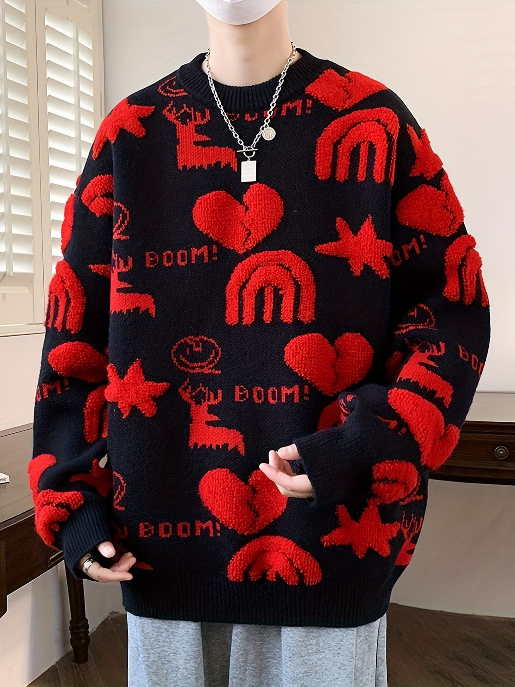Men’s Floral Knit Crew Neck Sweater