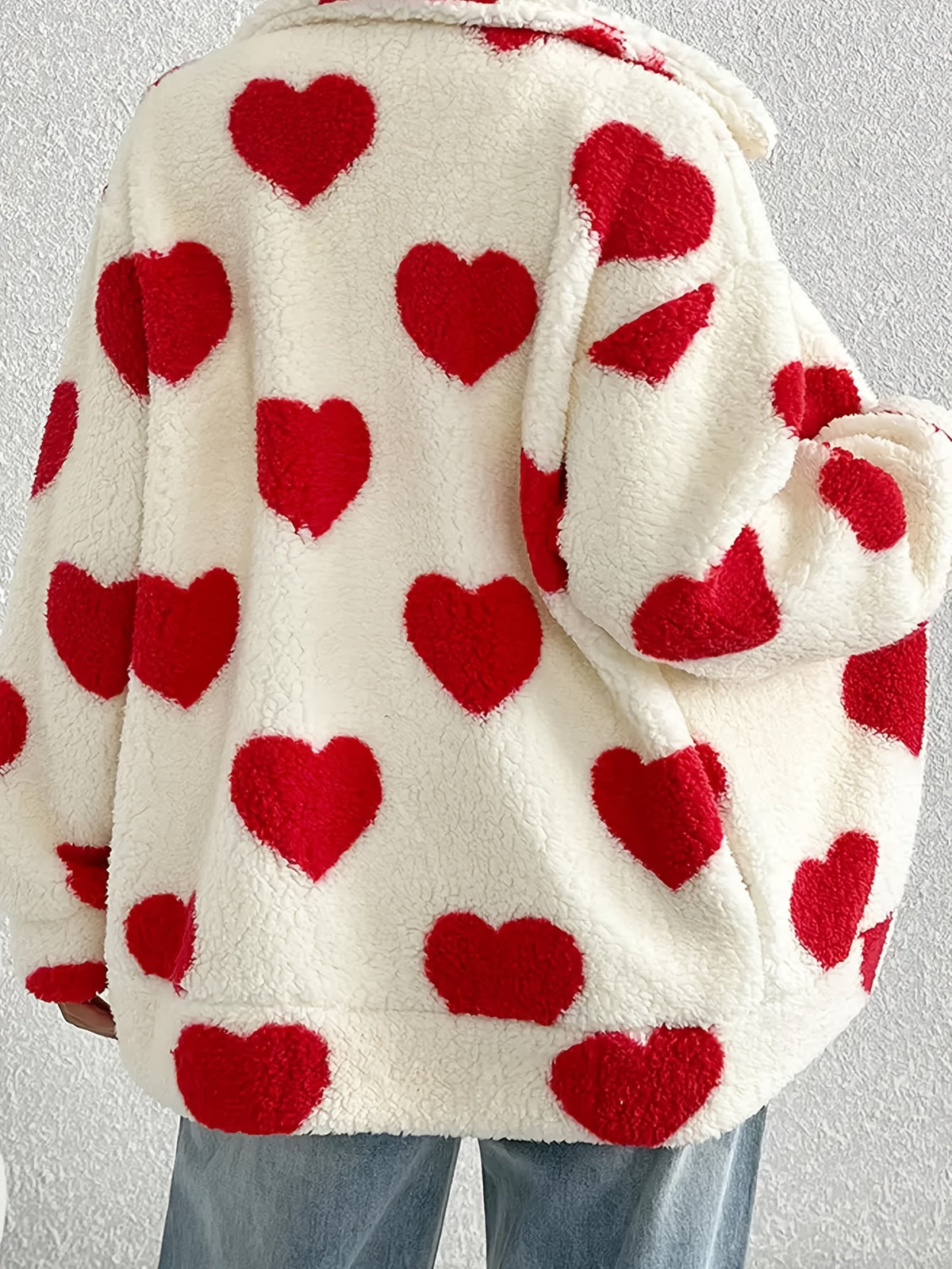 Women’s Red Heart Print Fleece Jacket