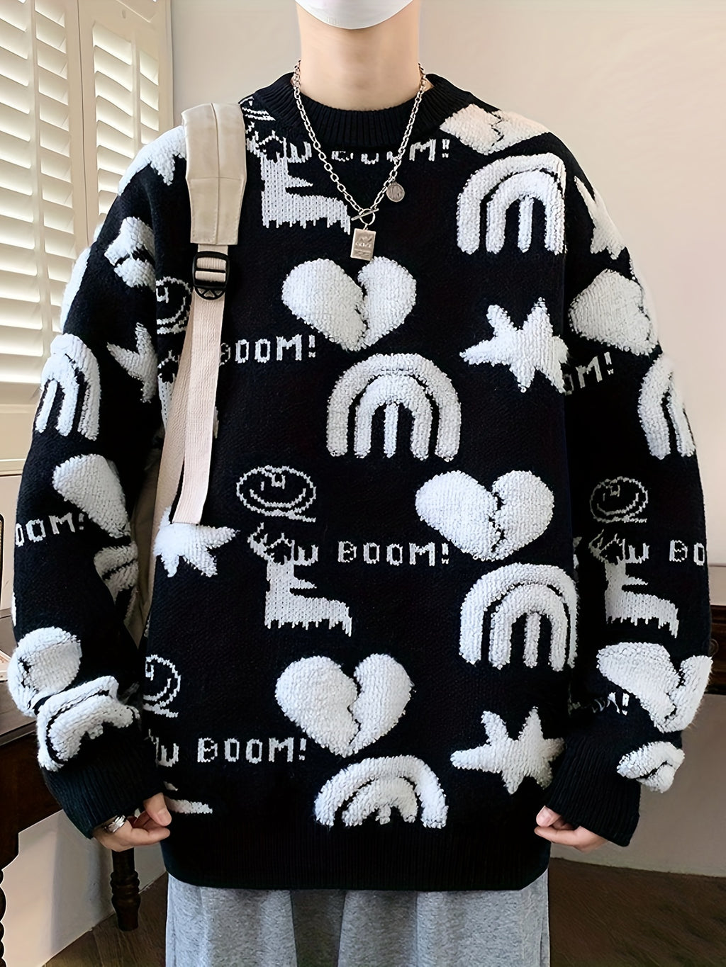 Men’s Floral Knit Crew Neck Sweater