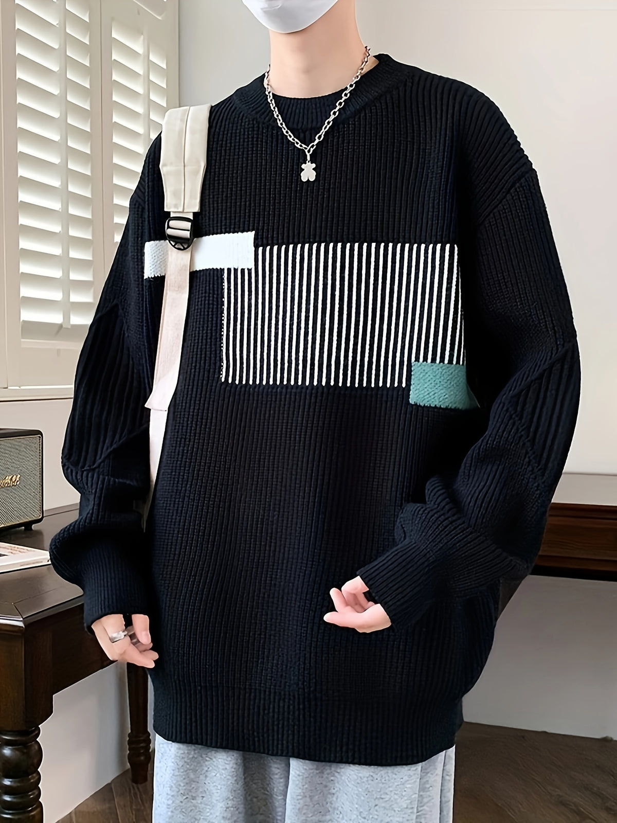 Men’s Casual Rib-Knit Crew Neck Sweater – Warm Fall & Winter Pullover