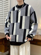 Men’s Geometric Rib-Knit Crew Neck Sweater