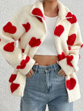 Women’s Red Heart Print Fleece Jacket