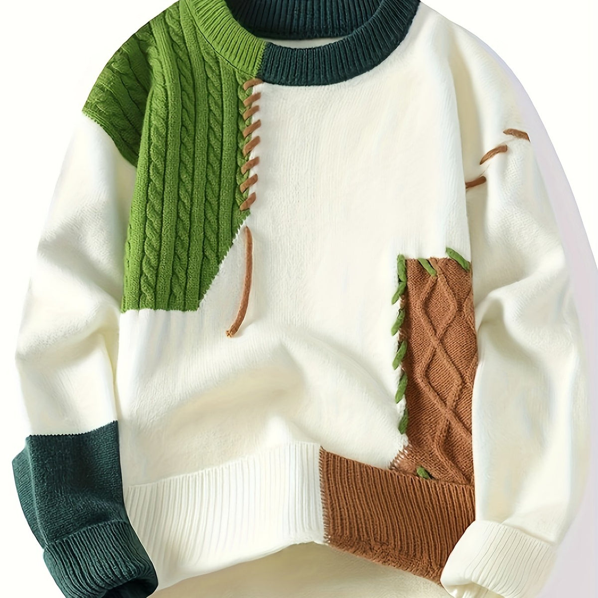 Men’s Color Block Ribbed Crew Neck Sweater