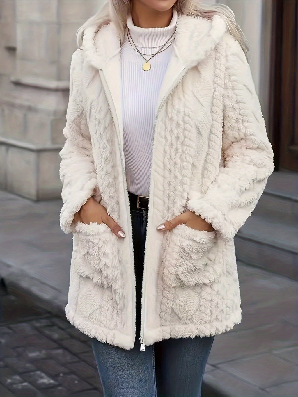 Women’s Plush Hooded Zip-Up Coat