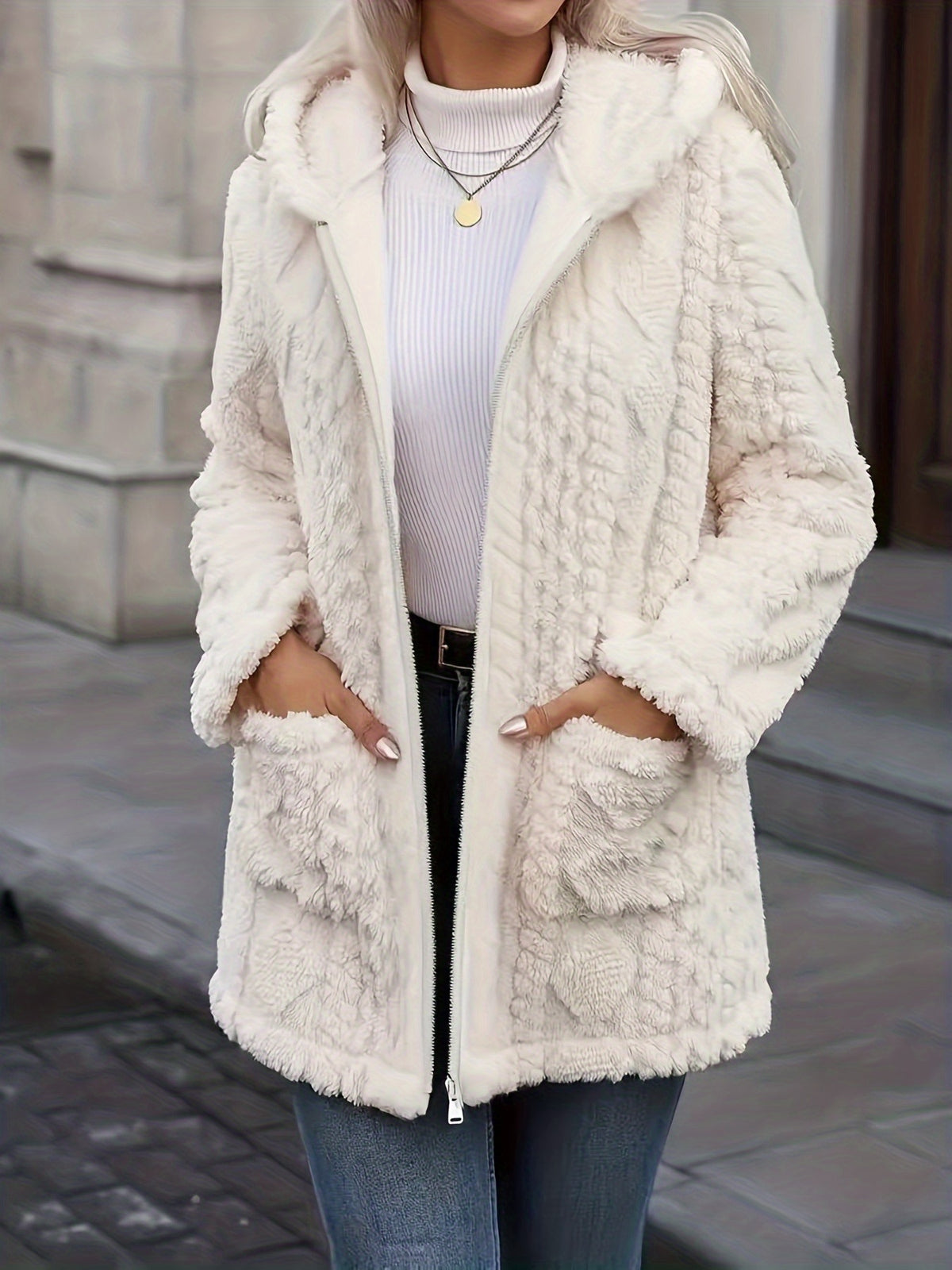 Women’s Plush Hooded Zip-Up Coat