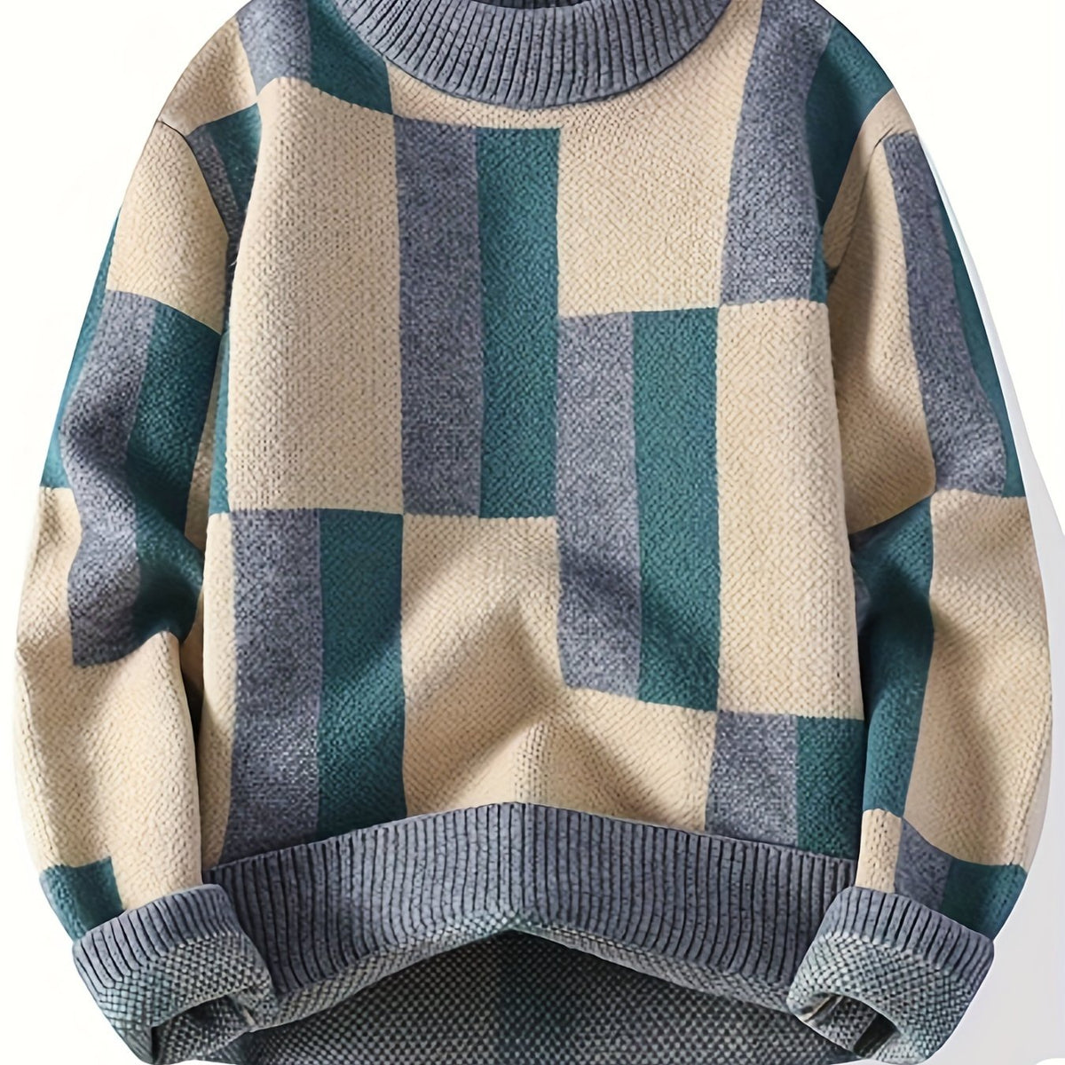 Men’s Geometric Rib-Knit Crew Neck Sweater