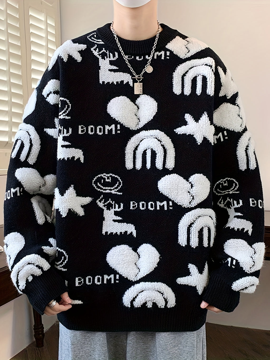 Men’s Floral Knit Crew Neck Sweater