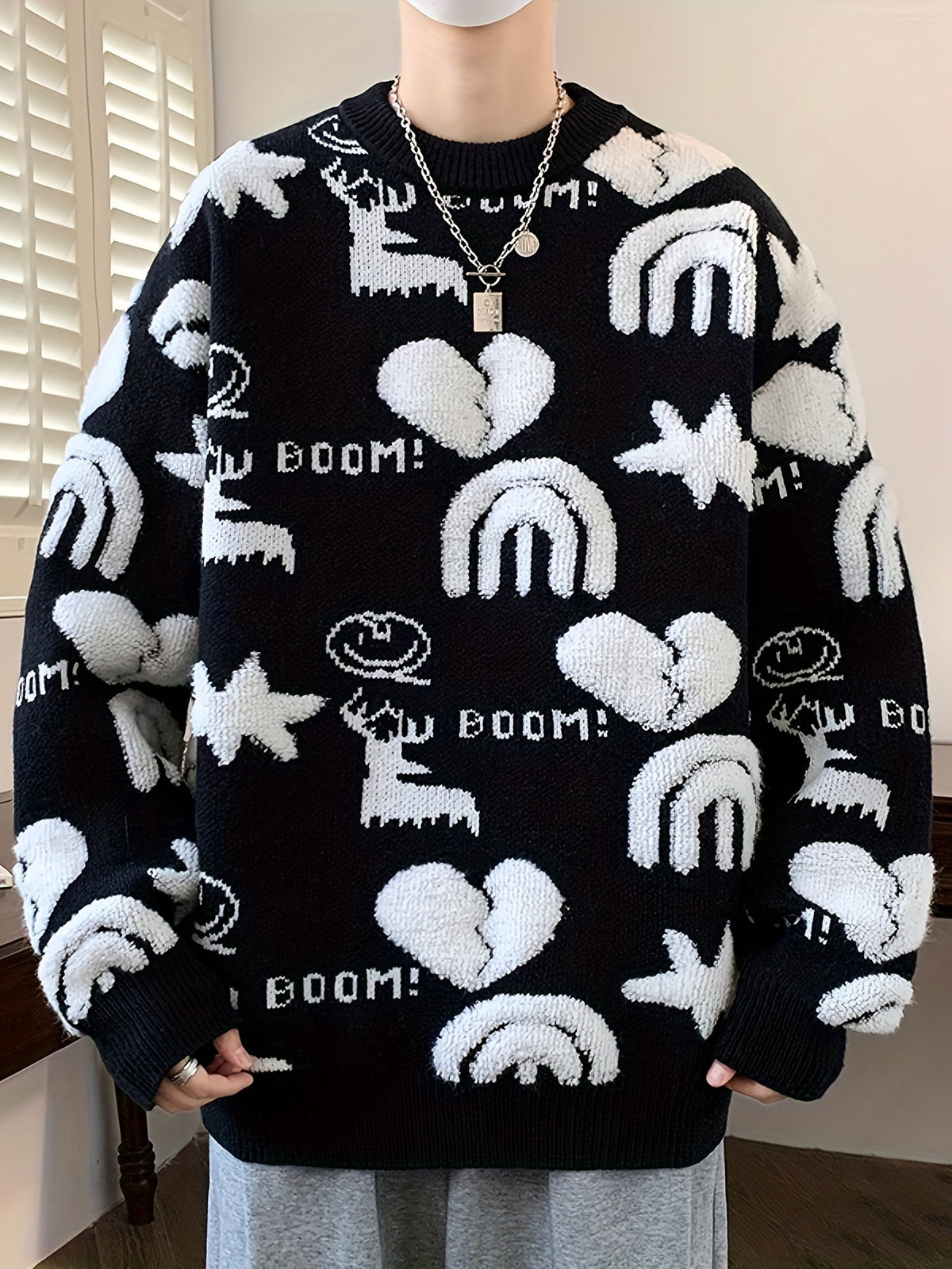 Men’s Floral Knit Crew Neck Sweater