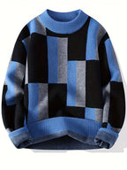 Men’s Geometric Rib-Knit Crew Neck Sweater