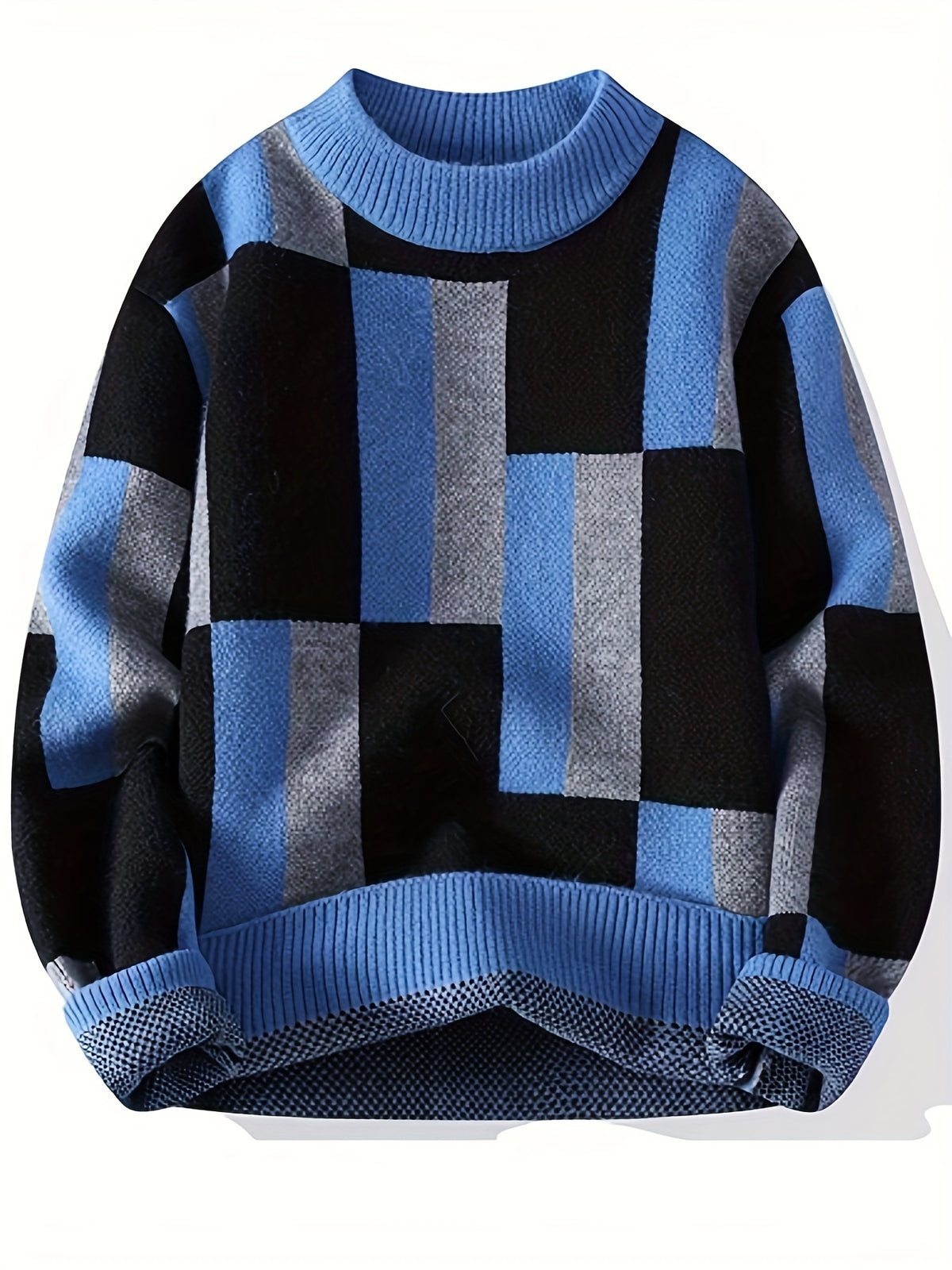 Men’s Geometric Rib-Knit Crew Neck Sweater