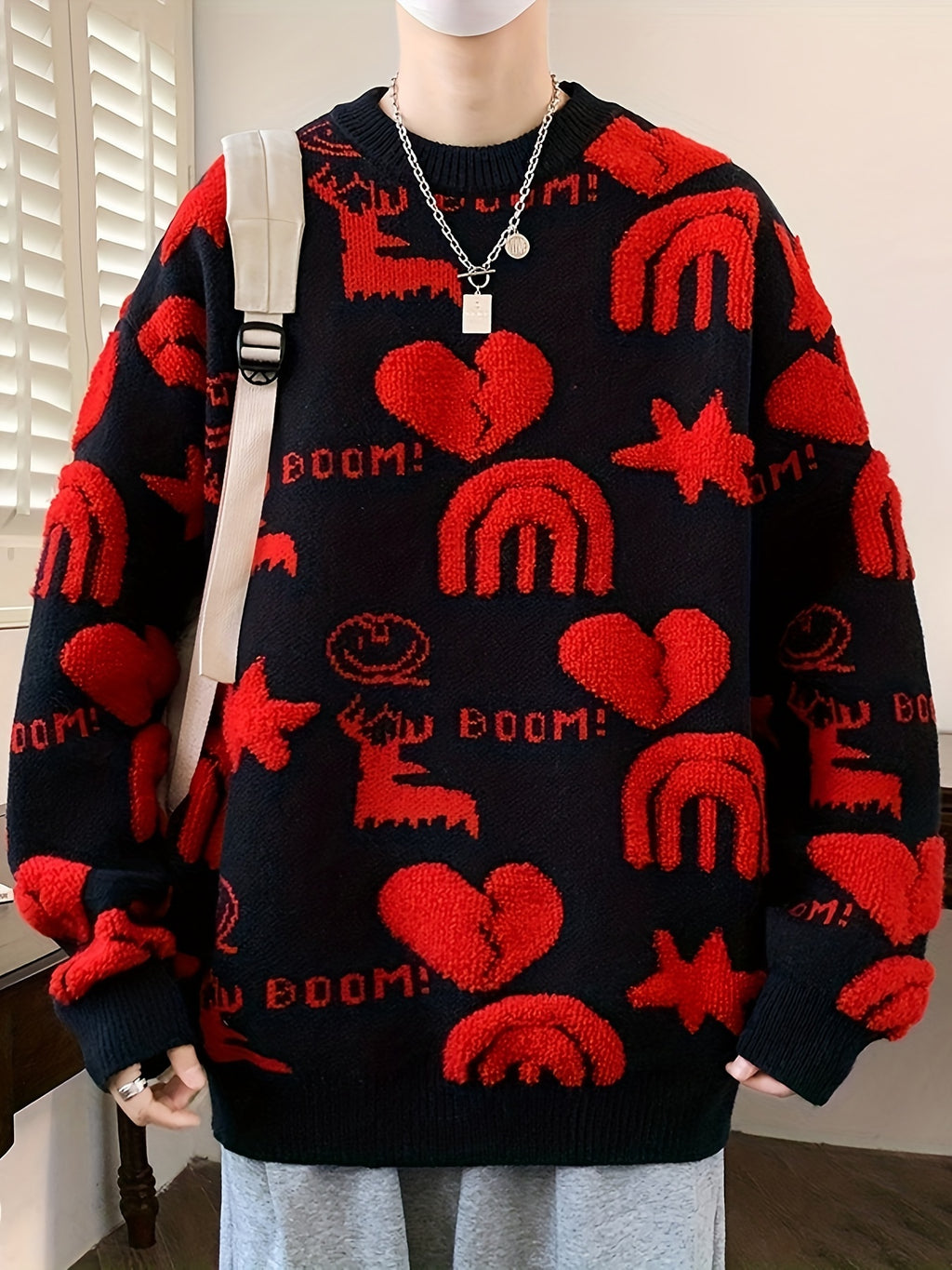 Men’s Floral Knit Crew Neck Sweater