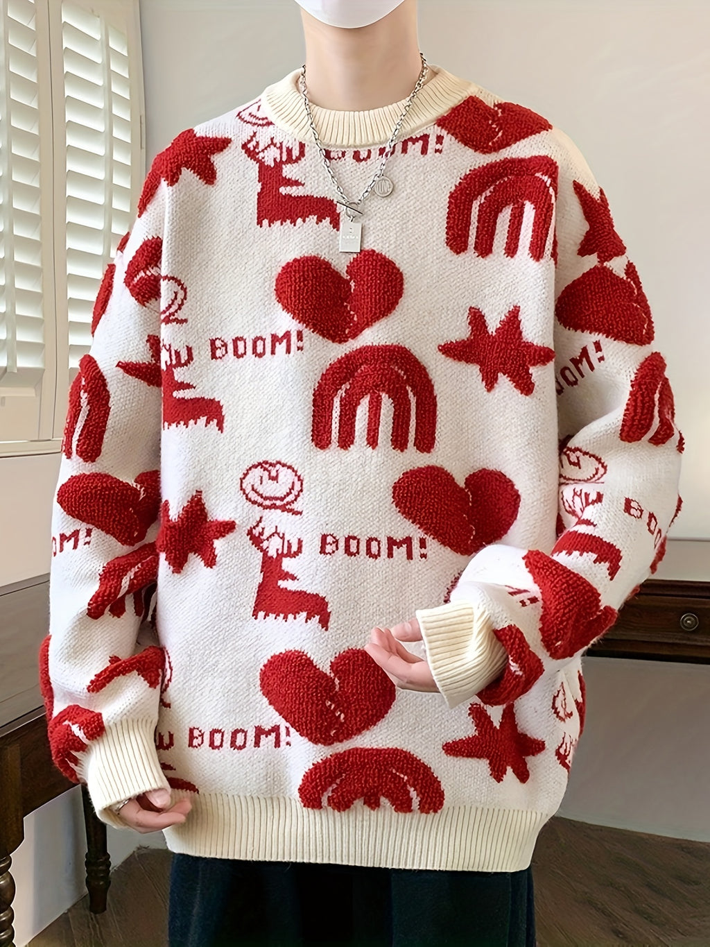 Men’s Floral Knit Crew Neck Sweater