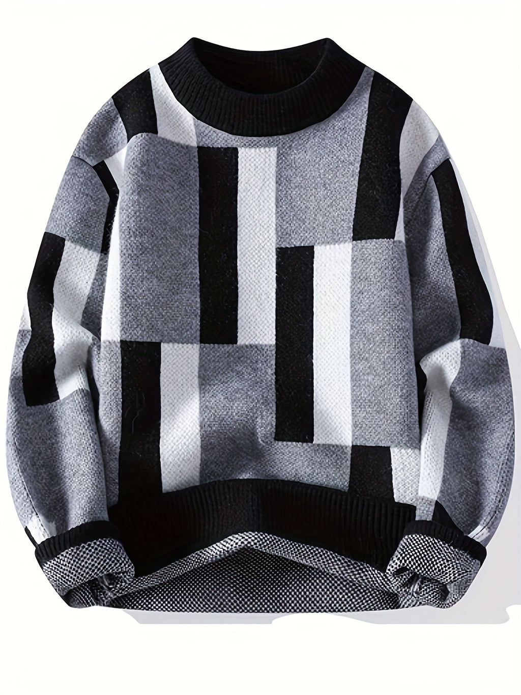 Men’s Geometric Rib-Knit Crew Neck Sweater