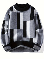 Men’s Geometric Rib-Knit Crew Neck Sweater