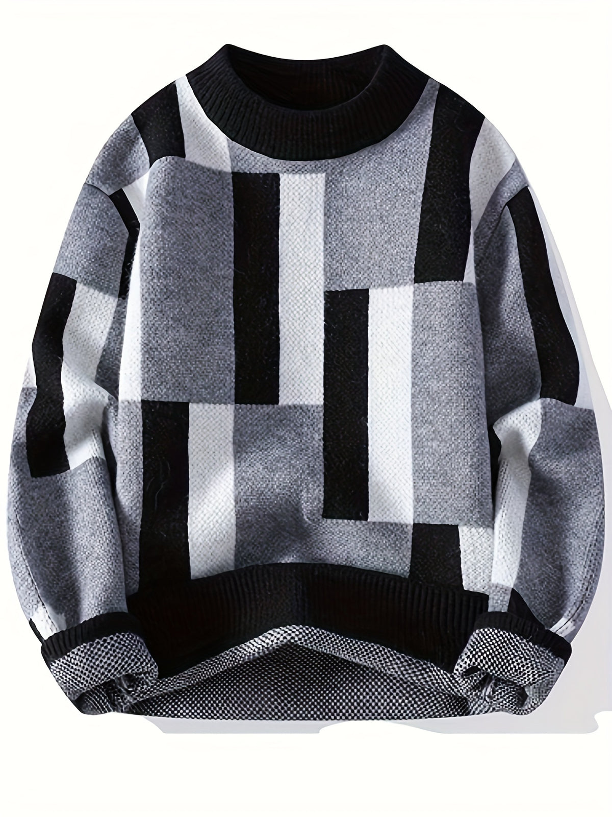 Men’s Geometric Rib-Knit Crew Neck Sweater