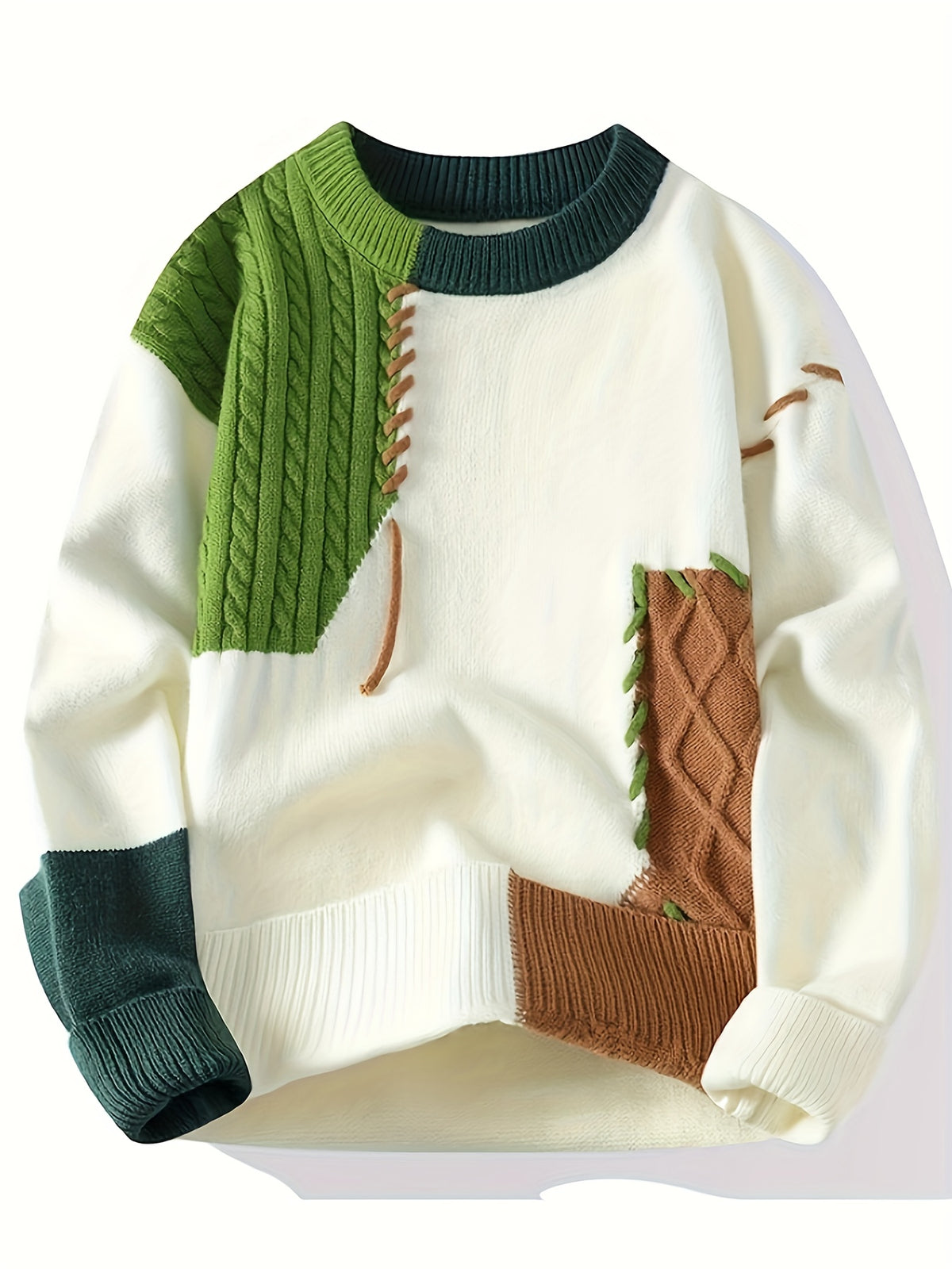 Men’s Color Block Ribbed Crew Neck Sweater