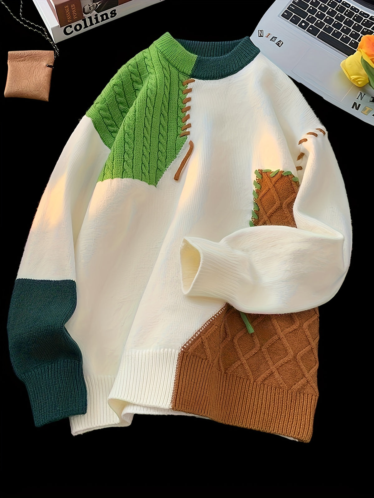 Men’s Color Block Ribbed Crew Neck Sweater