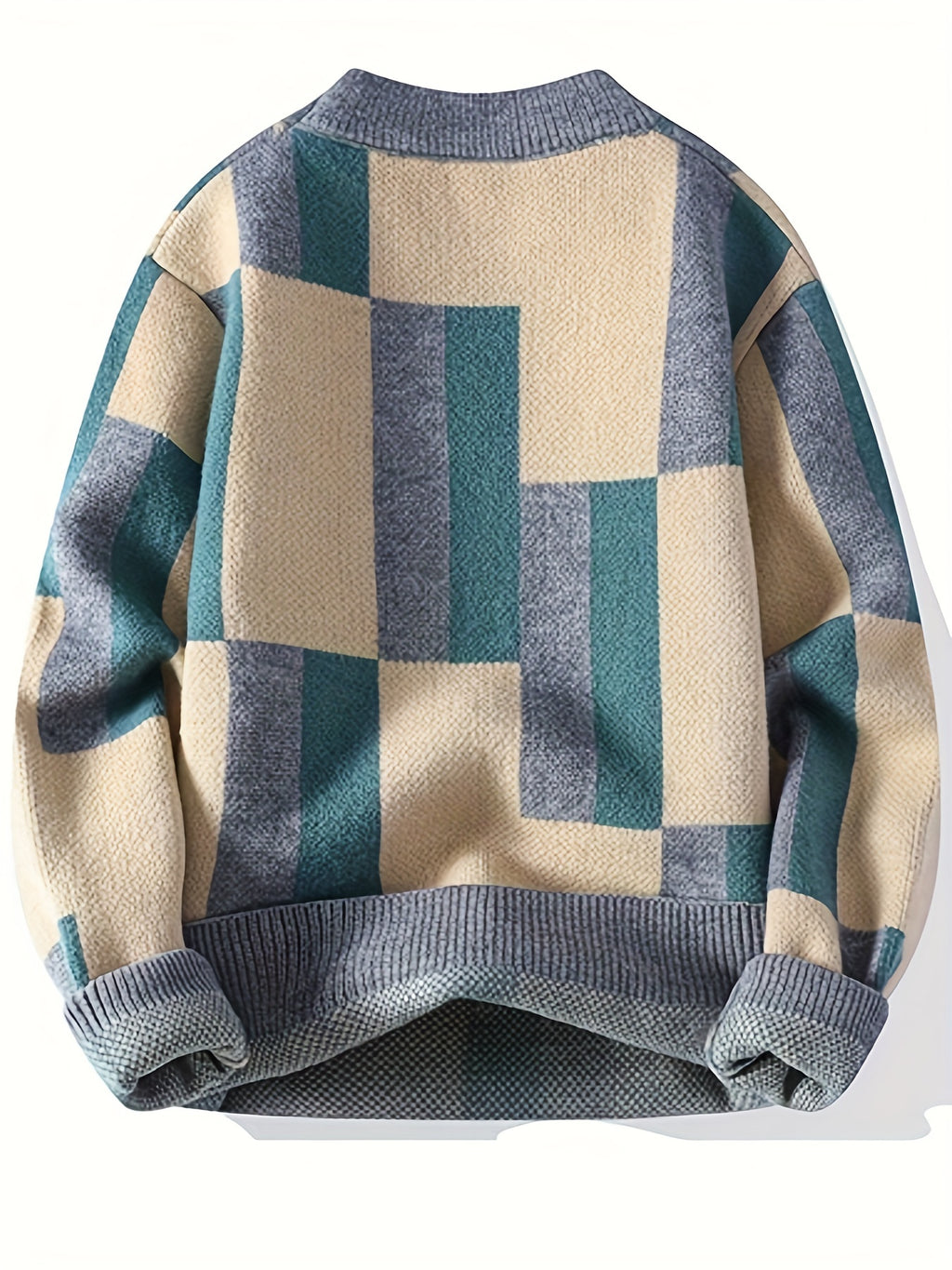 Men’s Geometric Rib-Knit Crew Neck Sweater