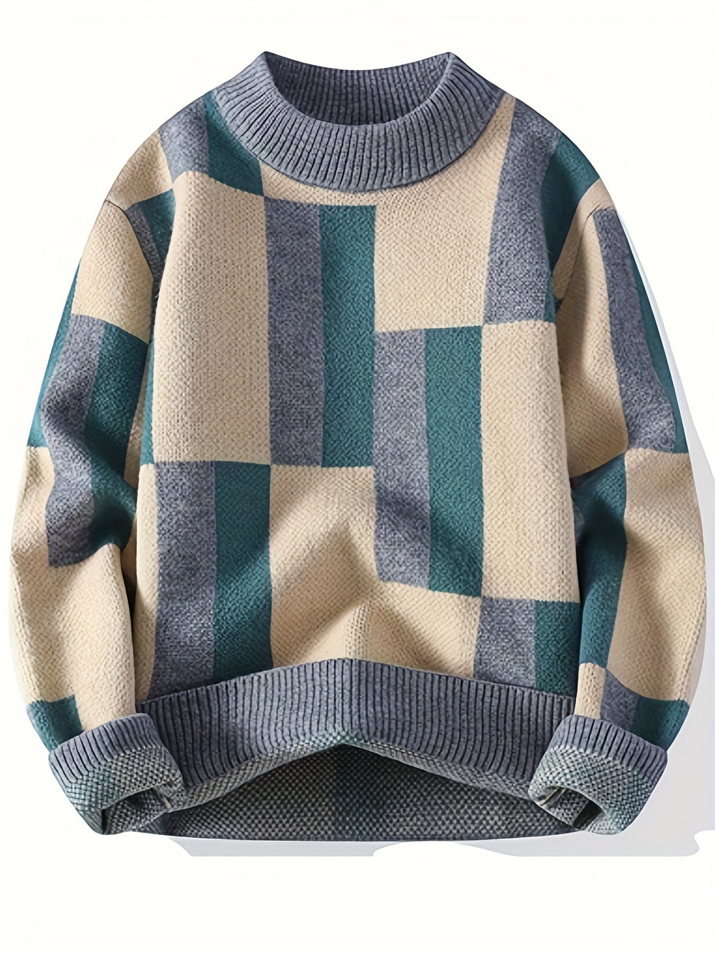 Men’s Geometric Rib-Knit Crew Neck Sweater