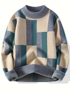 Men’s Geometric Rib-Knit Crew Neck Sweater