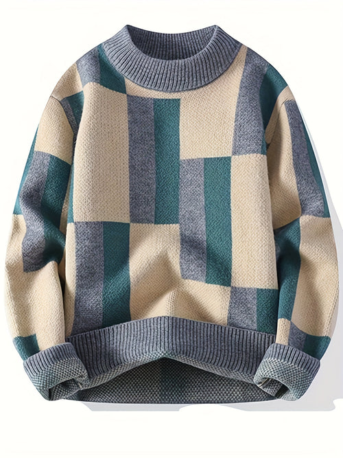 Men’s Geometric Rib-Knit Crew Neck Sweater