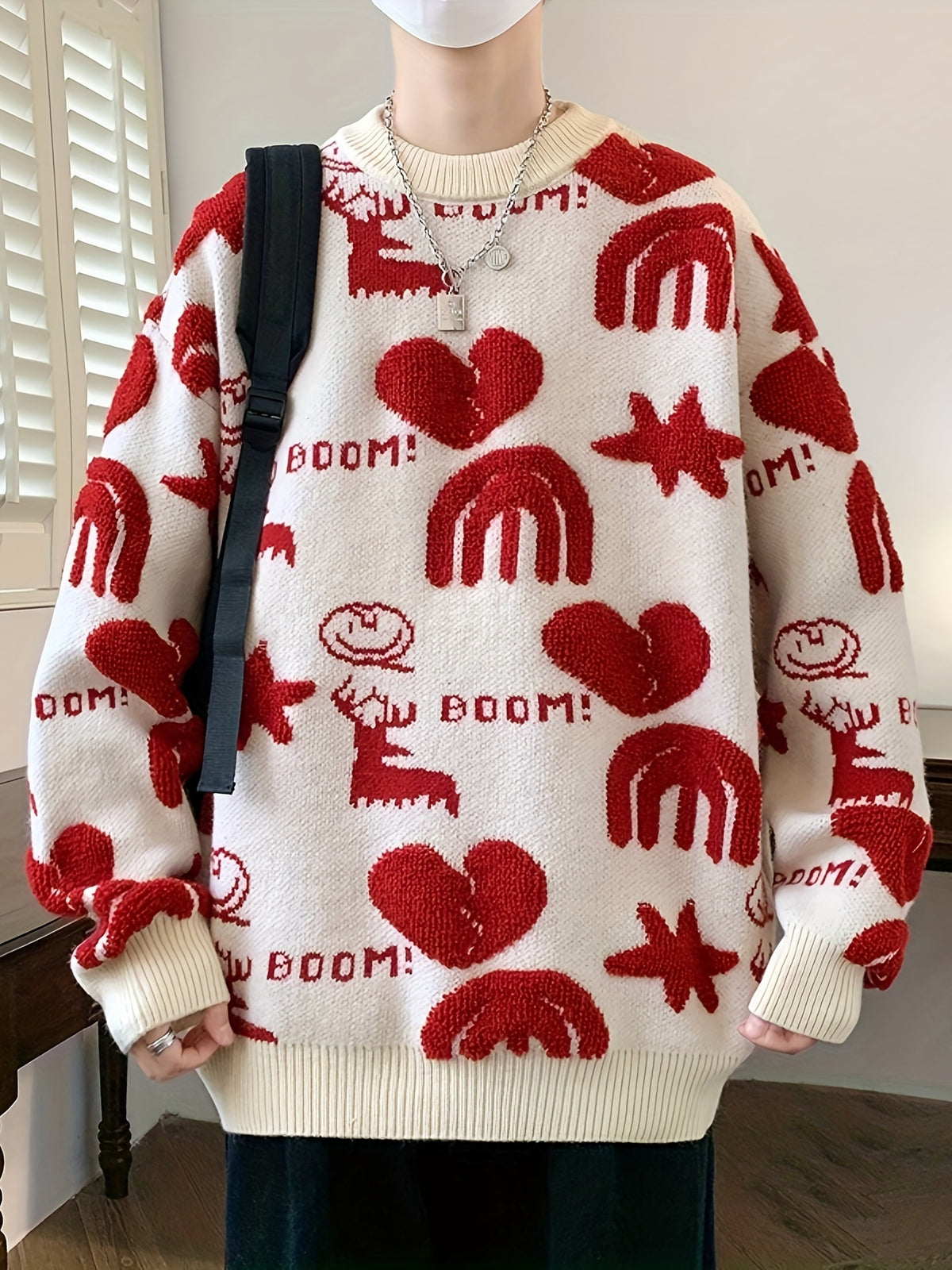 Men’s Floral Knit Crew Neck Sweater