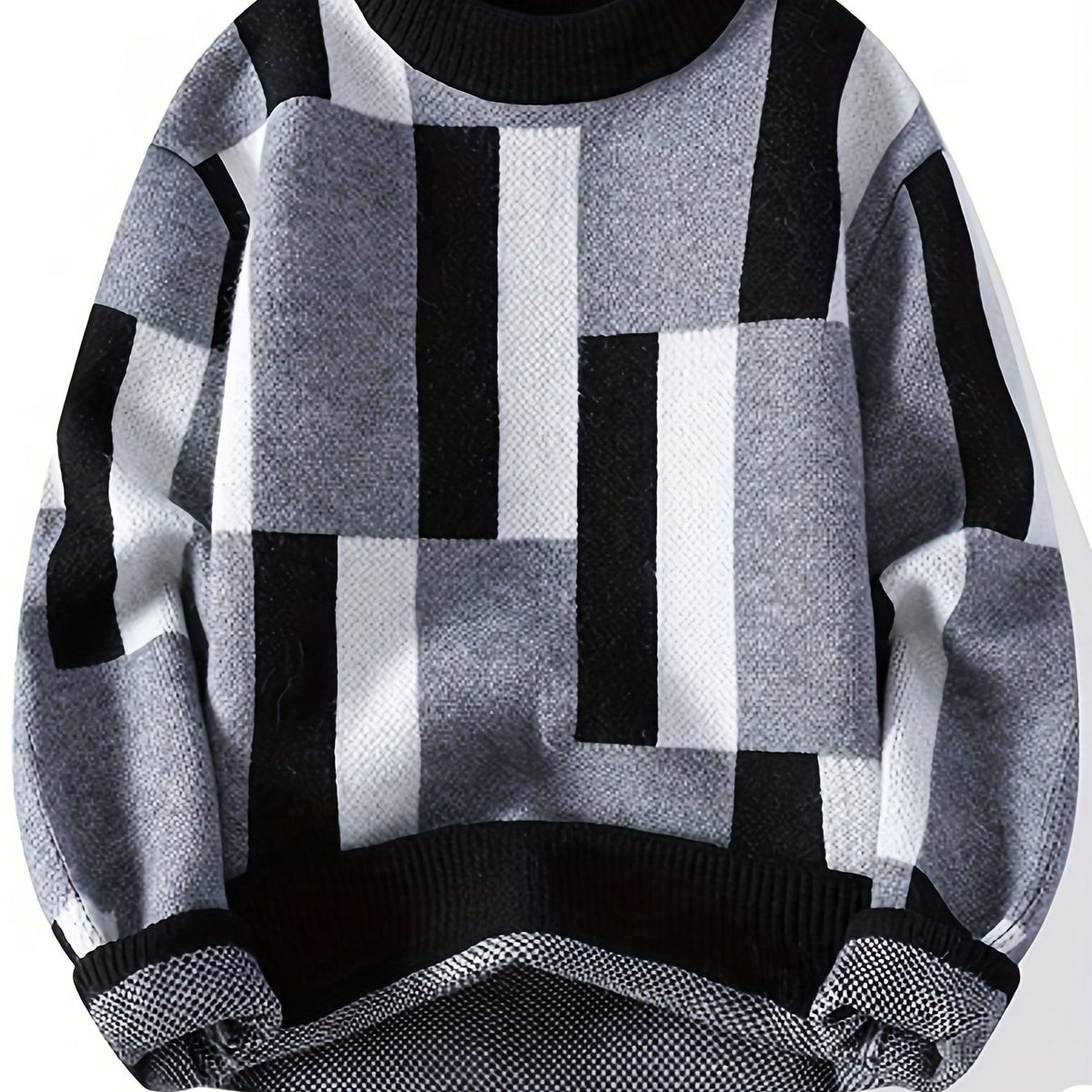 Men’s Geometric Rib-Knit Crew Neck Sweater